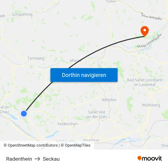 Radenthein to Seckau map