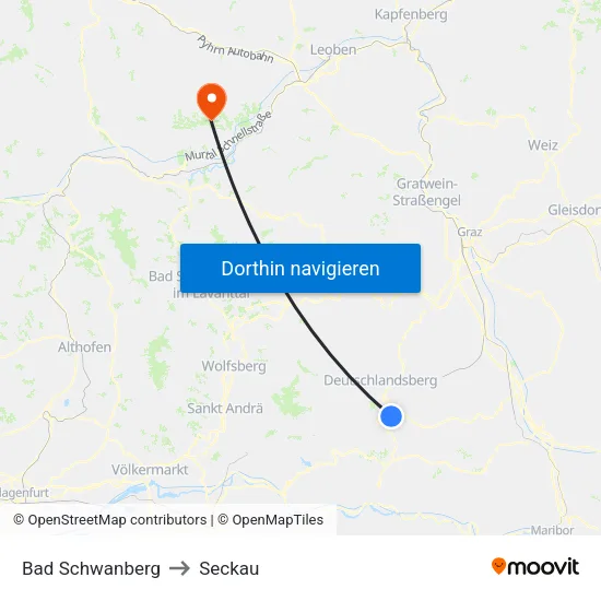Bad Schwanberg to Seckau map