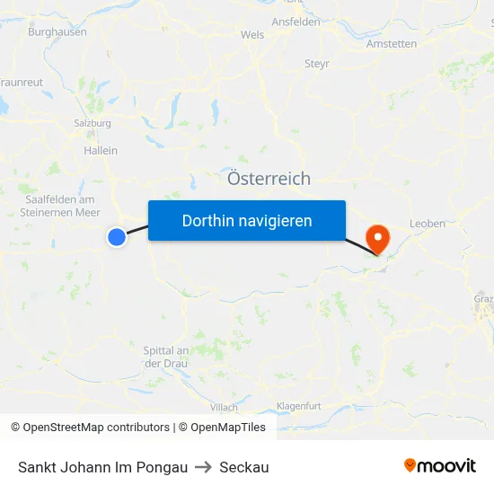 Sankt Johann Im Pongau to Seckau map