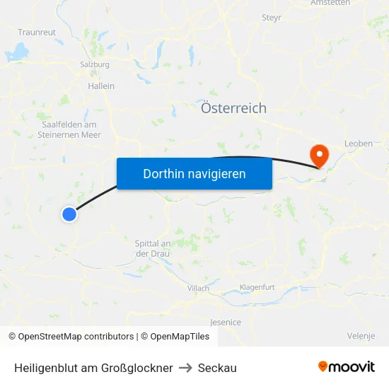 Heiligenblut am Großglockner to Seckau map