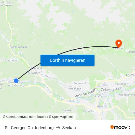 St. Georgen Ob Judenburg to Seckau map