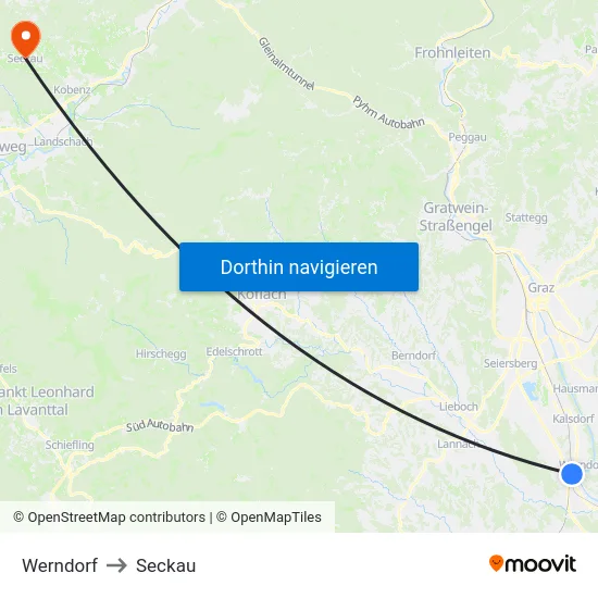 Werndorf to Seckau map