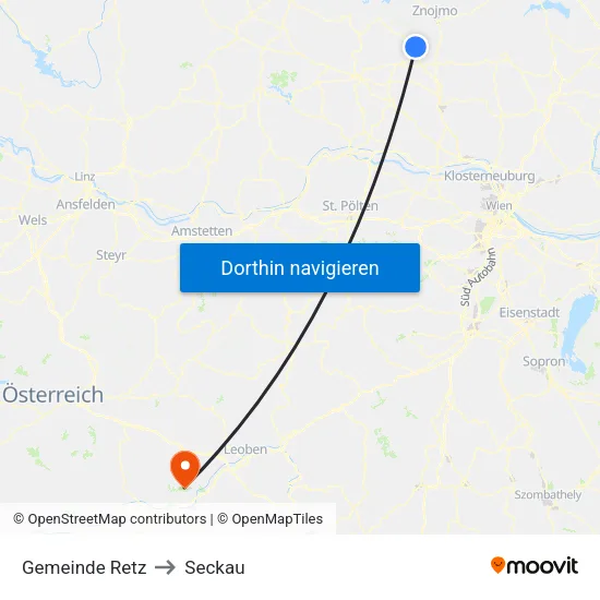 Gemeinde Retz to Seckau map