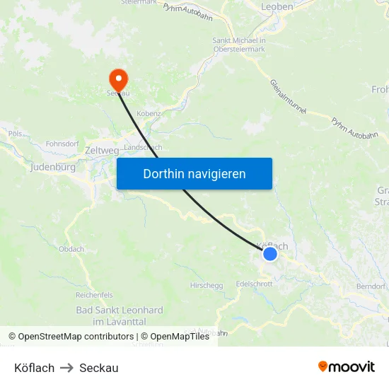 Köflach to Seckau map