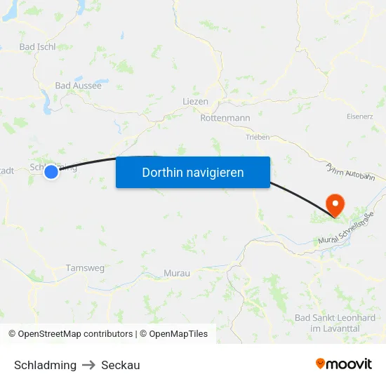Schladming to Seckau map
