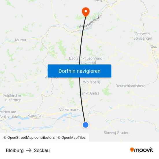 Bleiburg to Seckau map