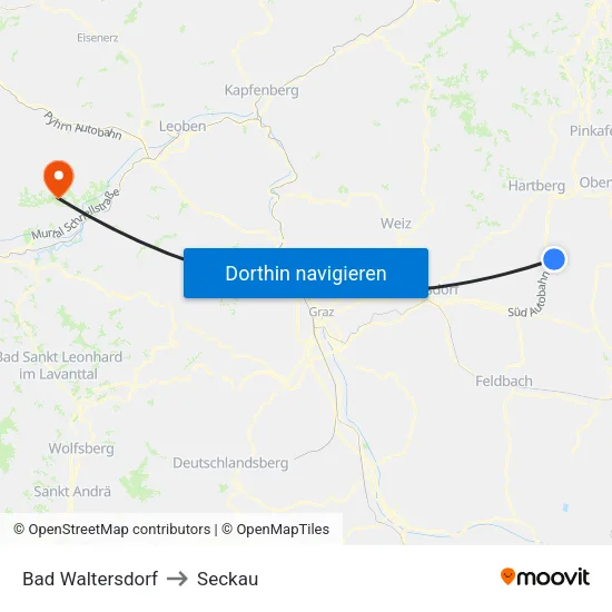 Bad Waltersdorf to Seckau map