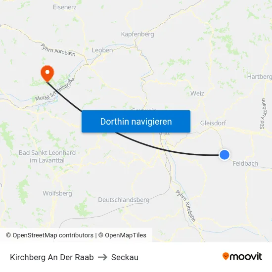 Kirchberg An Der Raab to Seckau map