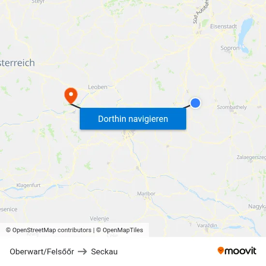 Oberwart/Felsőőr to Seckau map