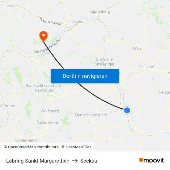 Lebring-Sankt Margarethen to Seckau map
