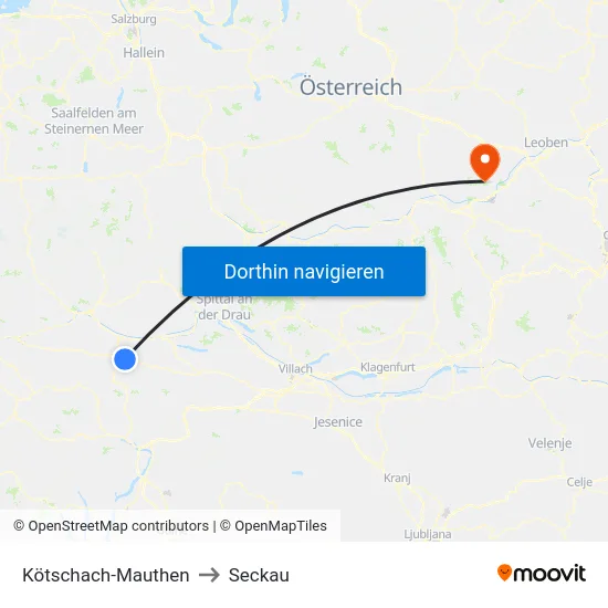 Kötschach-Mauthen to Seckau map