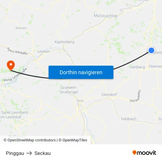 Pinggau to Seckau map