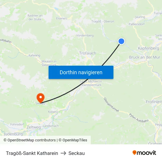 Tragöß-Sankt Katharein to Seckau map