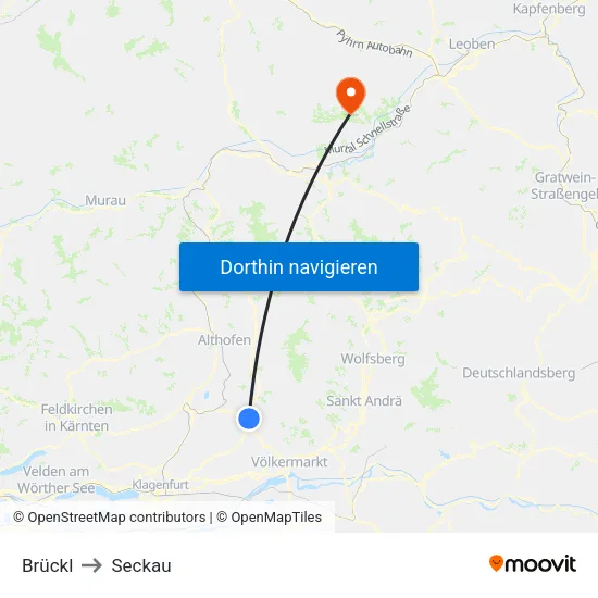 Brückl to Seckau map