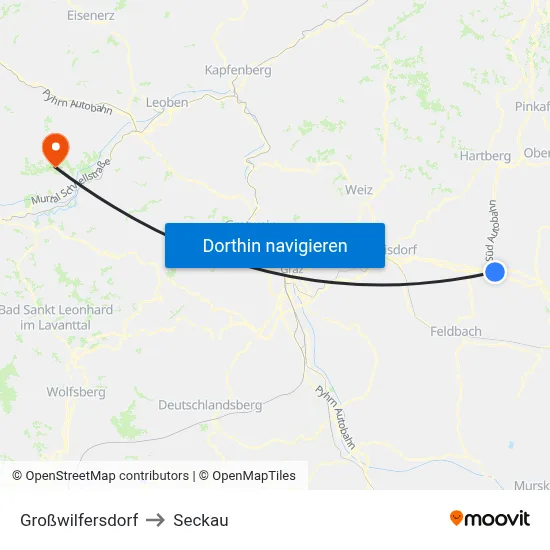 Großwilfersdorf to Seckau map