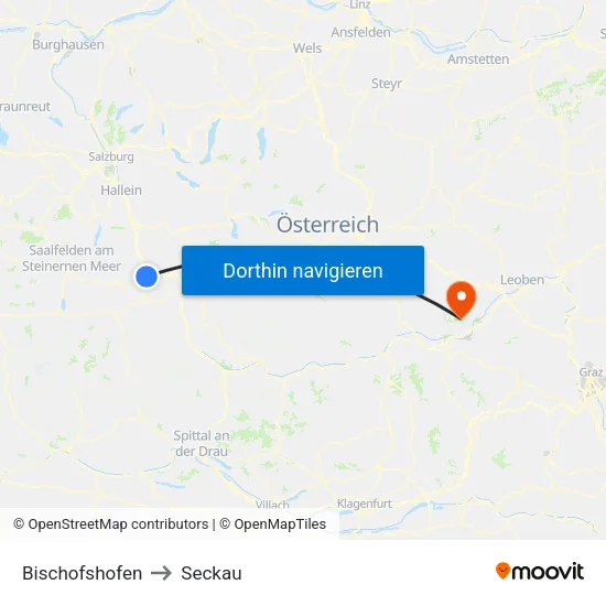 Bischofshofen to Seckau map