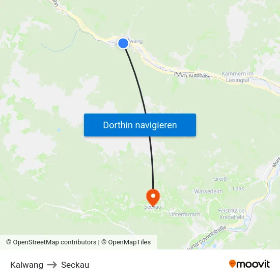 Kalwang to Seckau map