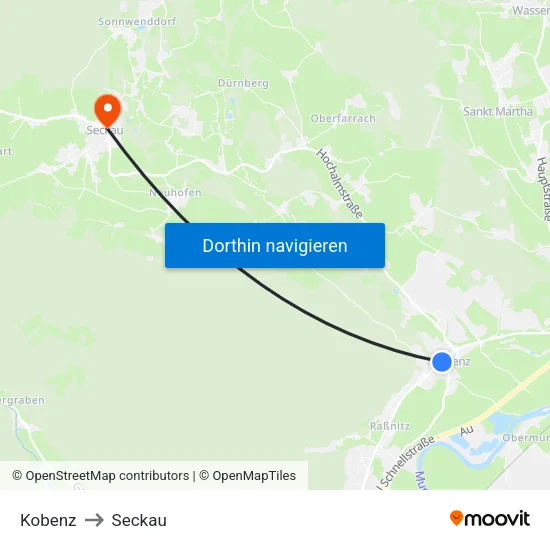 Kobenz to Seckau map
