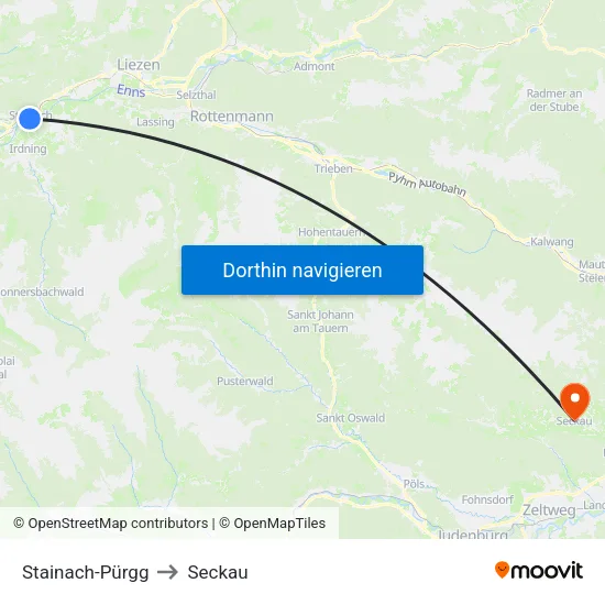 Stainach-Pürgg to Seckau map