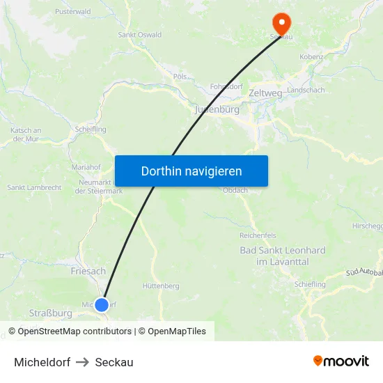 Micheldorf to Seckau map