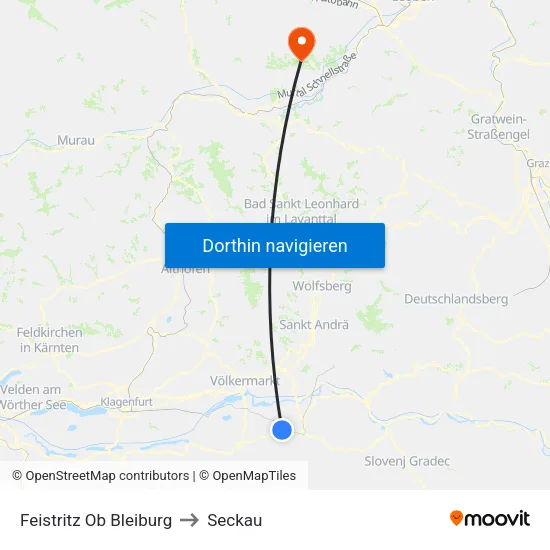 Feistritz Ob Bleiburg to Seckau map