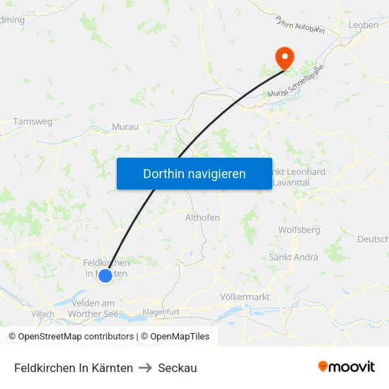 Feldkirchen In Kärnten to Seckau map