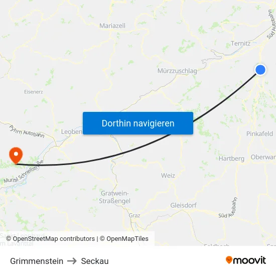 Grimmenstein to Seckau map