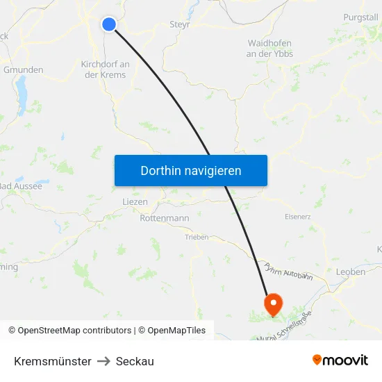 Kremsmünster to Seckau map
