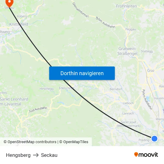 Hengsberg to Seckau map