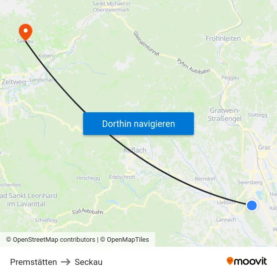 Premstätten to Seckau map