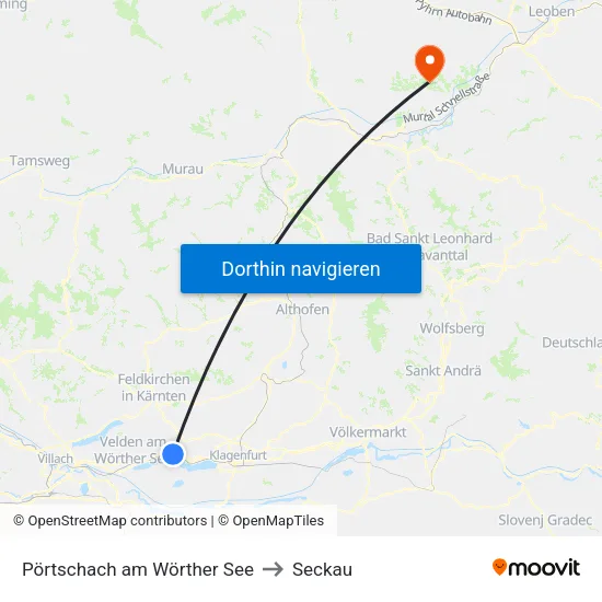 Pörtschach am Wörther See to Seckau map