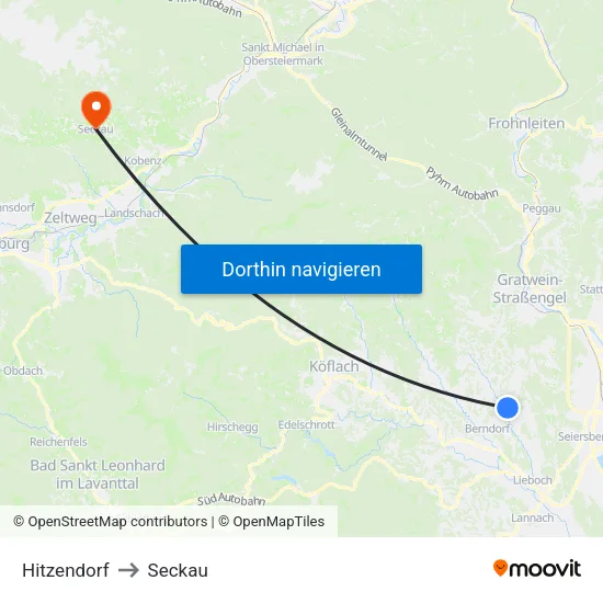 Hitzendorf to Seckau map