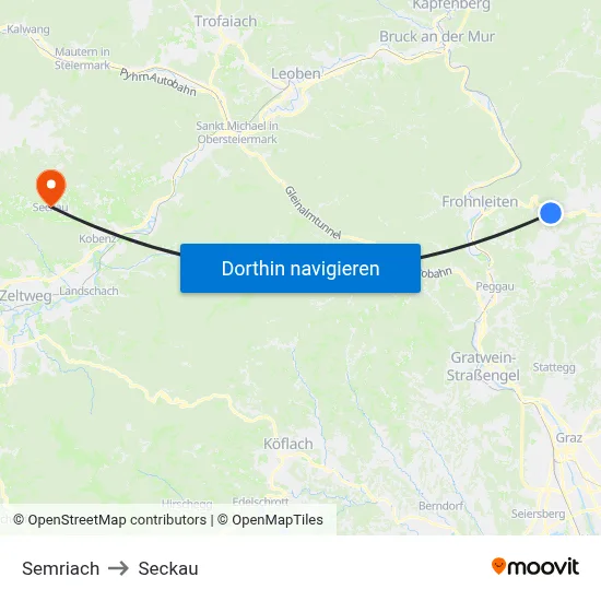 Semriach to Seckau map