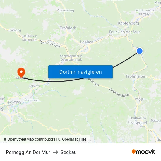 Pernegg An Der Mur to Seckau map