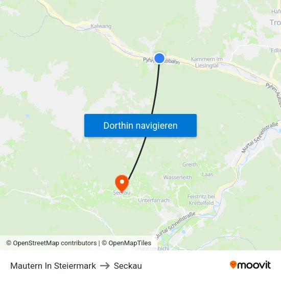 Mautern In Steiermark to Seckau map