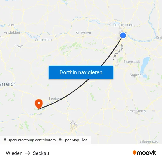 Wieden to Seckau map
