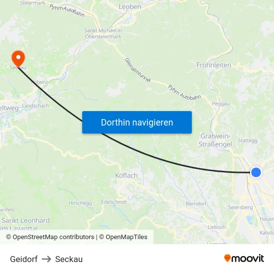 Geidorf to Seckau map