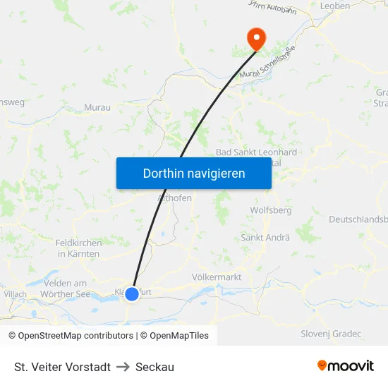 St. Veiter Vorstadt to Seckau map