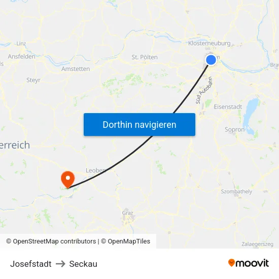 Josefstadt to Seckau map