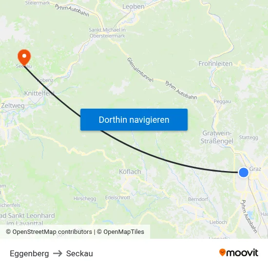 Eggenberg to Seckau map