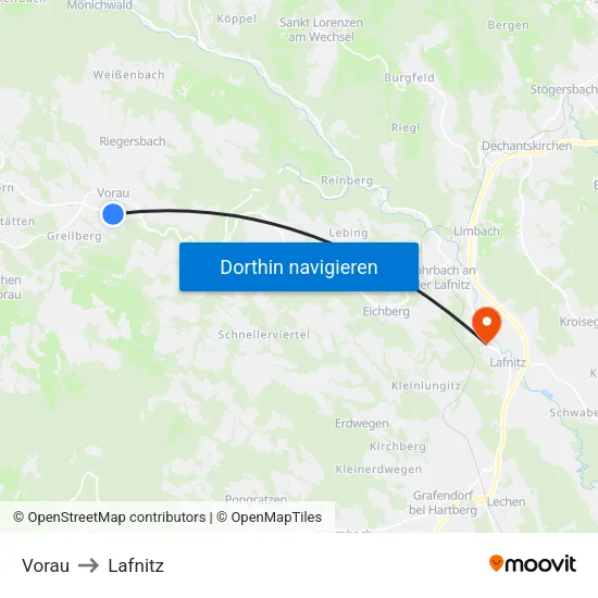 Vorau to Lafnitz map