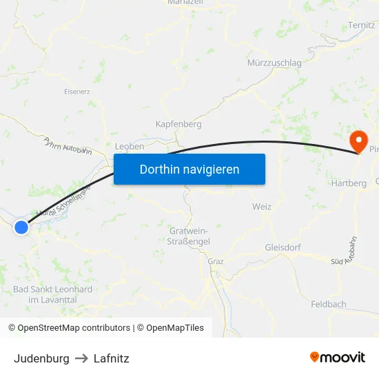 Judenburg to Lafnitz map