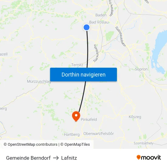 Gemeinde Berndorf to Lafnitz map