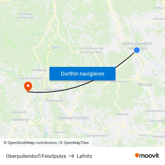 Oberpullendorf/Felsőpulya to Lafnitz map