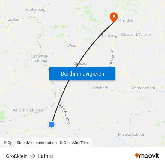 Großklein to Lafnitz map