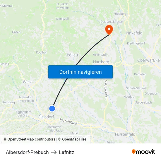 Albersdorf-Prebuch to Lafnitz map