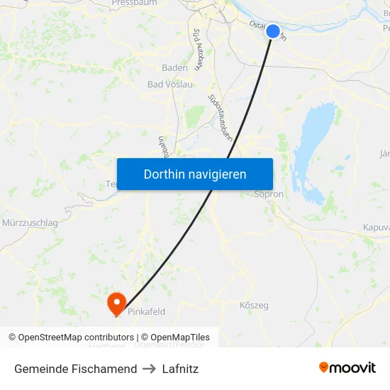 Gemeinde Fischamend to Lafnitz map