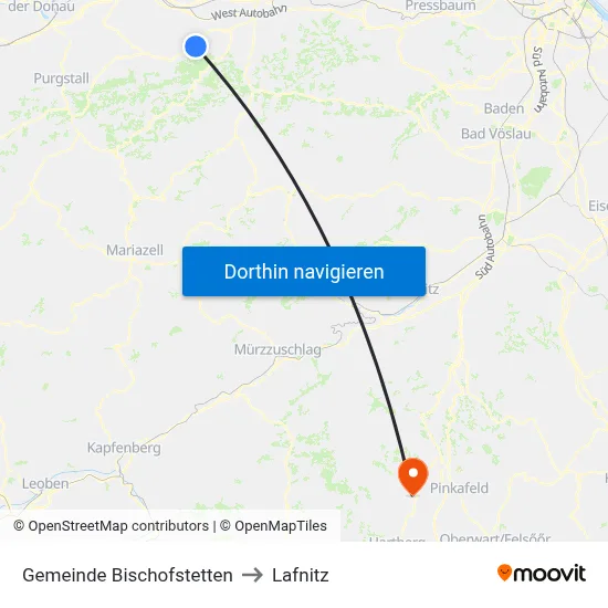 Gemeinde Bischofstetten to Lafnitz map