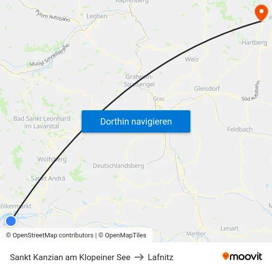 Sankt Kanzian am Klopeiner See to Lafnitz map