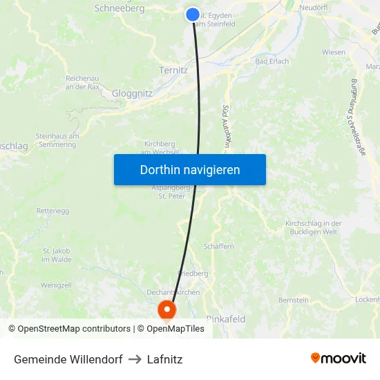 Gemeinde Willendorf to Lafnitz map